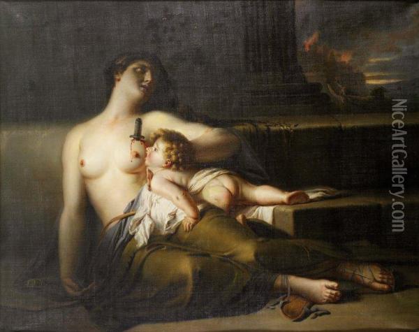 Mere Et Son Enfant Durant La Guerre De Troie Oil Painting - Pierre Nicolas Legrand