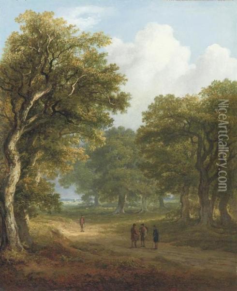 Figures On A Woodland Path Oil Painting - James Arthur O'Connor
