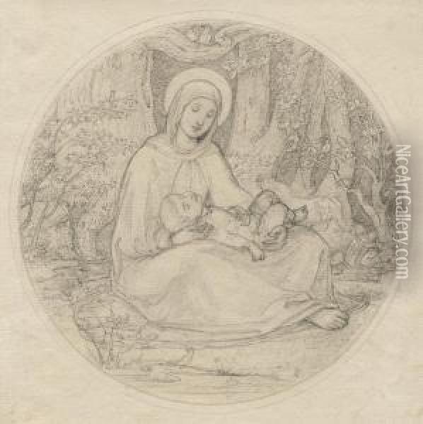 Maria Mit Dem Kinde, Unter Dem Baume Oil Painting - Carl Gottlieb Peschel