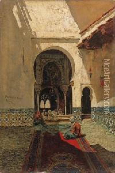 A La Puerta De La Mezquita Oil Painting - Jose Benlliure Y Gil