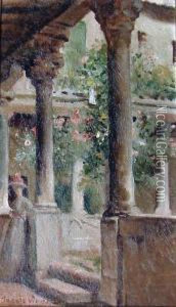 Jeune Femme Dans Le Cloetre Du Jardin Oil Painting - Jacques-Clement Wagrez