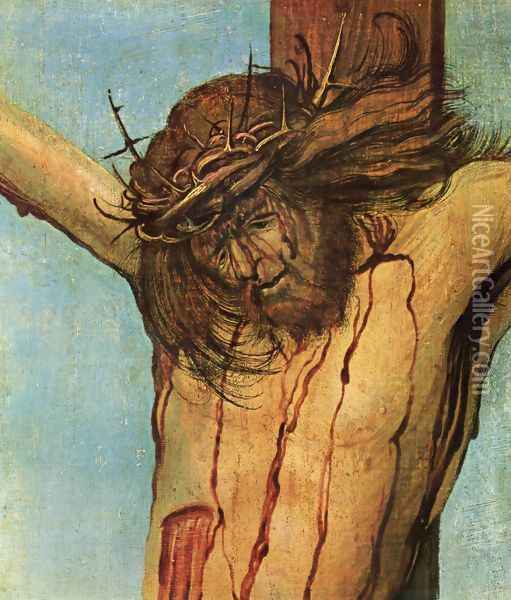 Christ on the Cross between Mary and St John (detail 1) Oil Painting - Albrecht Altdorfer