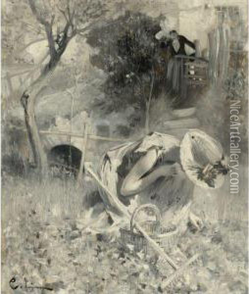 Tradgardsidyll Oil Painting - Carl Larsson
