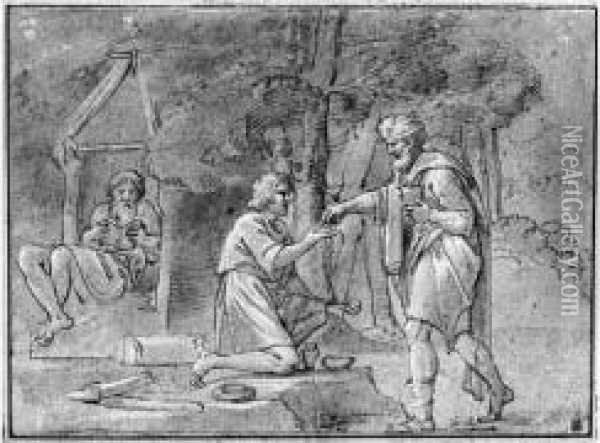 Saint Jacques Recevant L'aumone, D'apres L'albane Oil Painting - Michel Corneille II