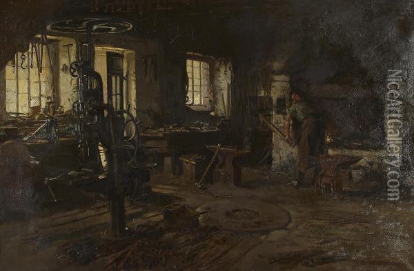 The Smithy Oil Painting - Patrick William Adam
