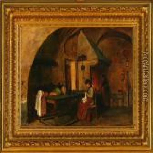 A Scullery Interior Oil Painting - August Fischer