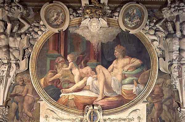 Danae Receiving the Shower of Gold, from the Gallery of Francois I, 1535-40 Oil Painting - Francesco Primaticcio