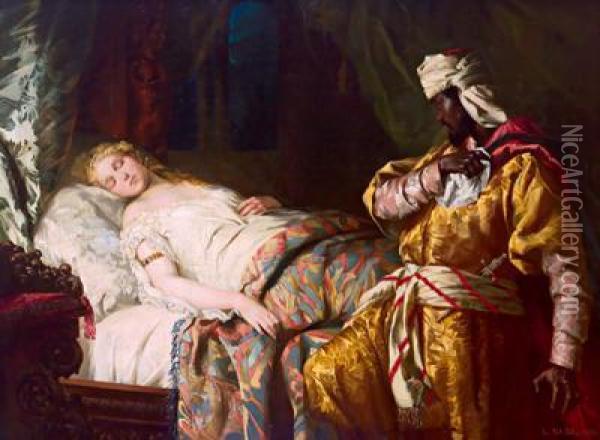 Otello Al Letto Di Desdemona Che Dorme Oil Painting - Leopold Bara