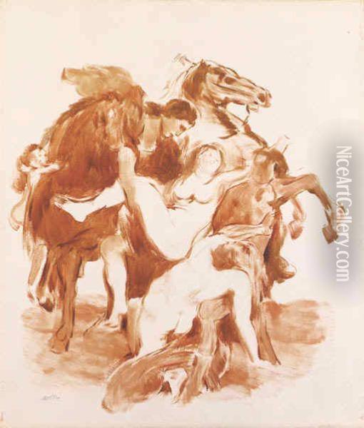Etude Aprs L'enlvement Des Filles De Leucippe Par Rubens Oil Painting - Odilon Redon