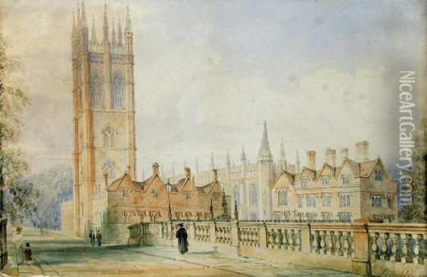 View Of Magdalen College And Bridge Oil Painting - John Chessell Buckler