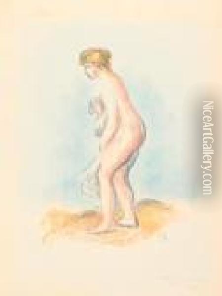 Baigneuse, Debout, En Pied. Oil Painting - Pierre Auguste Renoir