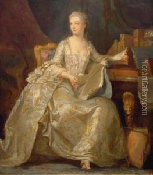Portrait Of Mademoiselle Pompadour Oil Painting - Maurice Quentin de La Tour