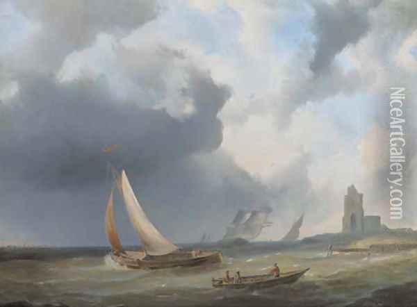 Sailingvessels on choppy water by a coast Oil Painting - Pieter Hendrik Thomas