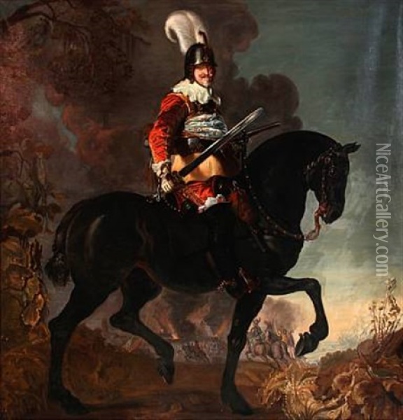 Portrait Of King Christian Iv Of Denmark On Horseback Oil Painting - Karel van Mander III