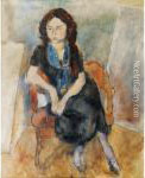 Gaby (femme Au Fichu Bleu) Oil Painting - Jules Pascin