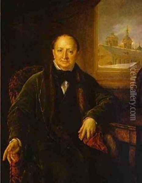 Portrait Of MF Protasyev 1840s Oil Painting - Vasili Andreevich Tropinin