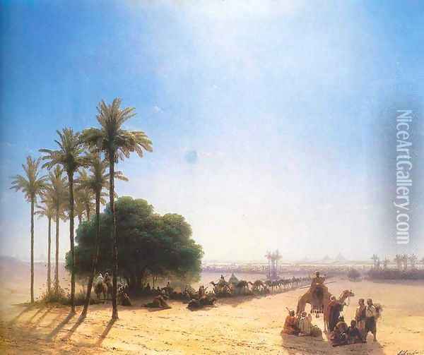 Caravan in oasis Egypt Oil Painting - Ivan Konstantinovich Aivazovsky
