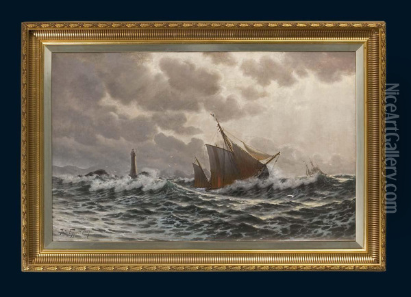 Segelboote Auf Sturmischer See Oil Painting - Johan Peter Eggers