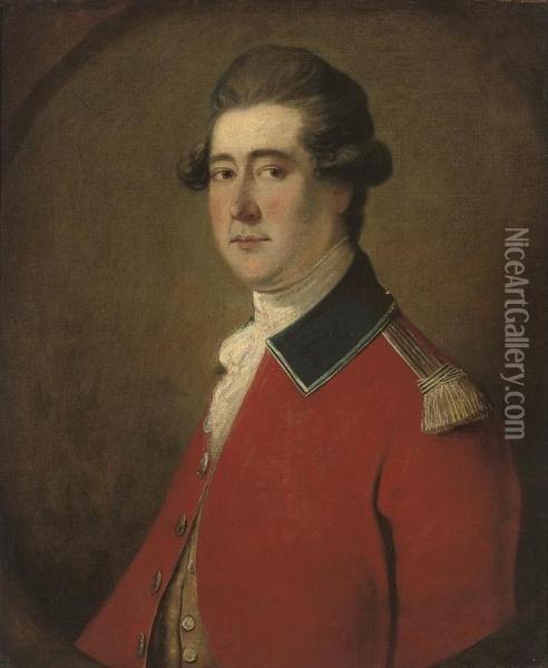 Portrait Of An Officer, Half-length, In A Red Coat With Goldepaulets, Feigned Oval Oil Painting - Thomas Gainsborough