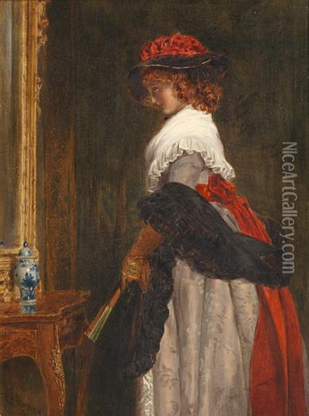Lady Regarding Herself In A Pier Mirror Oil Painting - John Callcott Horsley