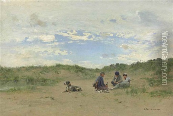 Amateurs De Chasse Dans Les Dunes Oil Painting - Ivan Pavlovich Pokhitonov