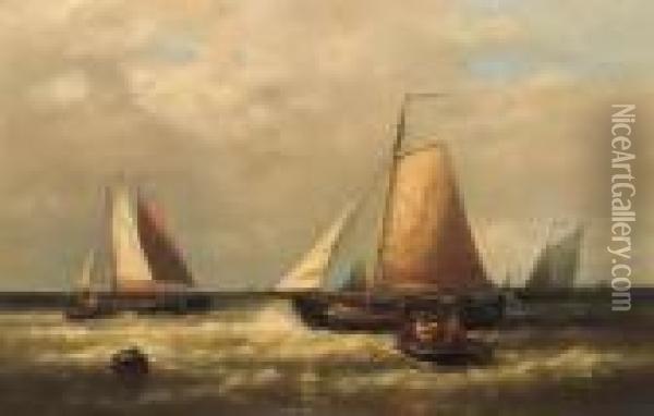 Dutch Hoys Entering The Harbour Oil Painting - Abraham Hulk Jun.