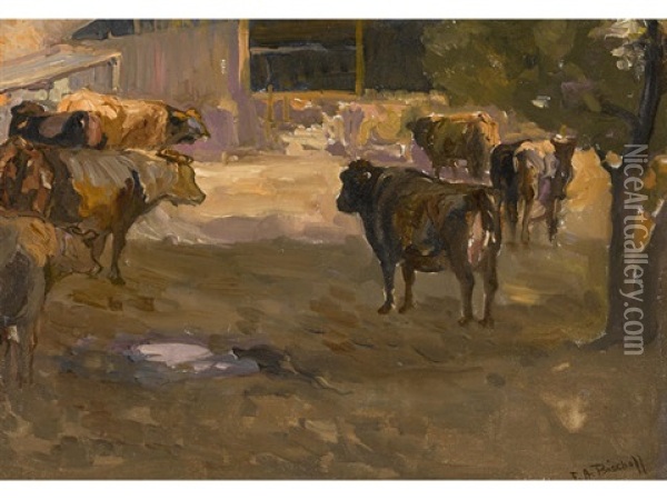 Dairy Cows, Arroyo Seco Farm Oil Painting - Franz Arthur Bischoff