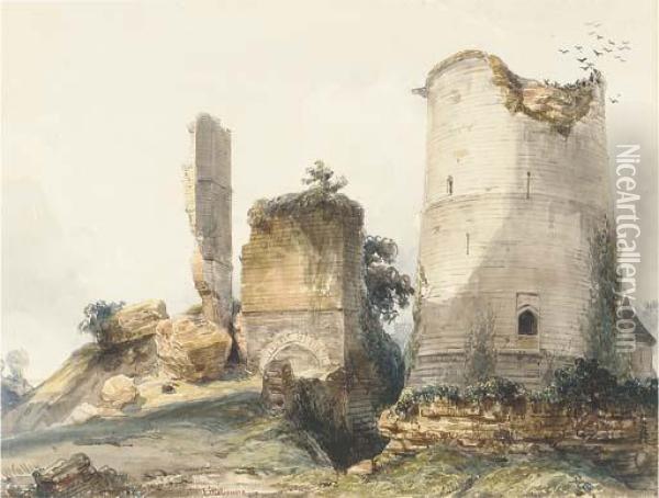 A Ruined Tower At Lillebonne Oil Painting - William Callow