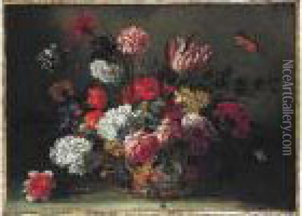 Bouquet De Fleurs Dans Une Corbeille D'osier Oil Painting - Pieter III Casteels