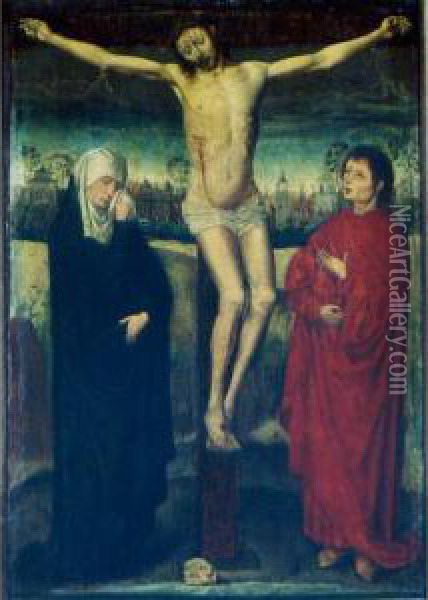 Christ On The Cross With The Virgin And St. John Oil Painting - Rogier van der Weyden