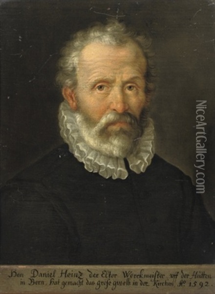 Portrait Of Daniel Heinz, Bust-length, In A Black Costume With A White Collar Oil Painting - Joseph Heintz the Elder