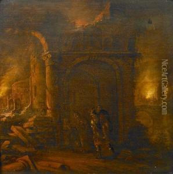 The Burning Of Troy Oil Painting - Claesz Jansz Van Der Willigen