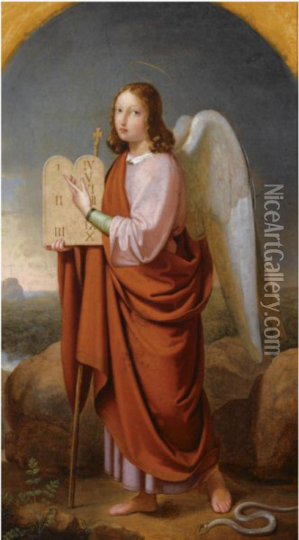 An Angel With The Stone Tablets Oil Painting - Joseph Schonmann