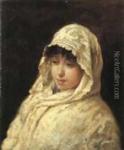 Lo Scialle Bianco Oil Painting - Domenico Morelli