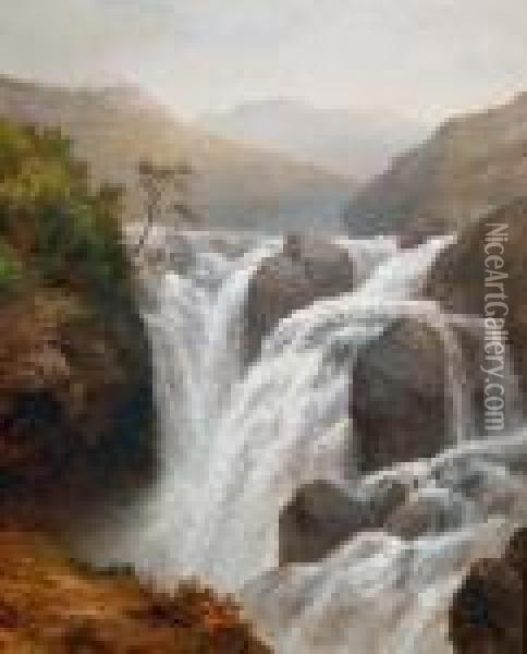 View Of A Waterfall Oil Painting - Edmund Gill