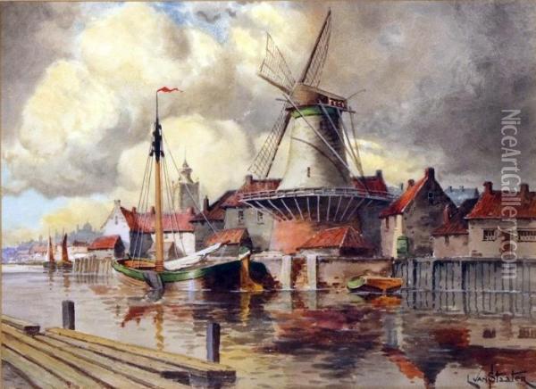 River Landscape Views Of Amsterdam Oil Painting - Hermanus Jr. Koekkoek