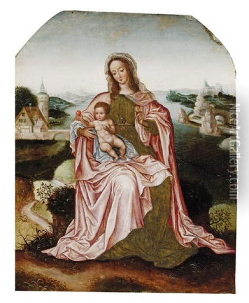 Madonna Mit Dem Kind Vor Einer Flusslandschaft Oil Painting - Pieter Claeissins the Younger