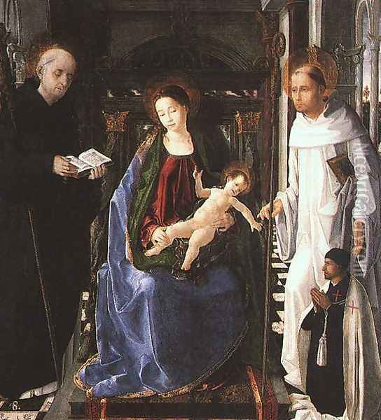 The Virgin with a Knight of Montesa 1473-76 Oil Painting - Pablo de San Leocadio