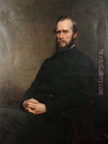 Portrait Of A Bearded Gentleman In A Black Coat Oil Painting - P. Henderson