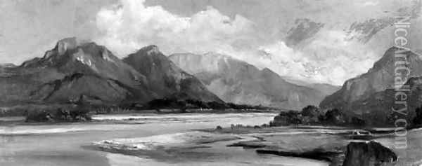 An extensive mountainous river landscape Oil Painting - French School