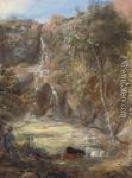 A Waterfall, North Wales Oil Painting - Samuel Palmer