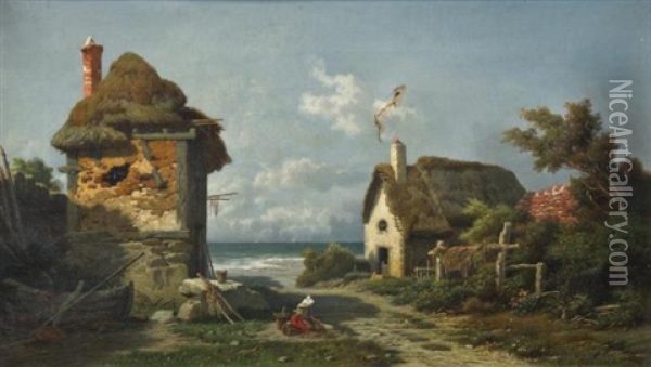 Seaside Homes (pair) Oil Painting - Leonard-Alexis Dalige de Fontenay