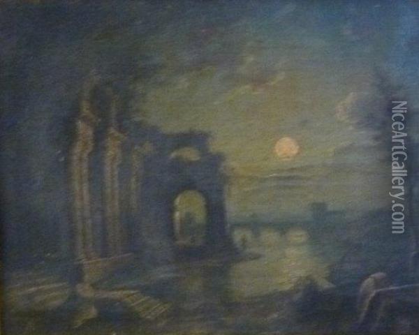 Temple In Moonlight Oil Painting - Claude Lorrain (Gellee)