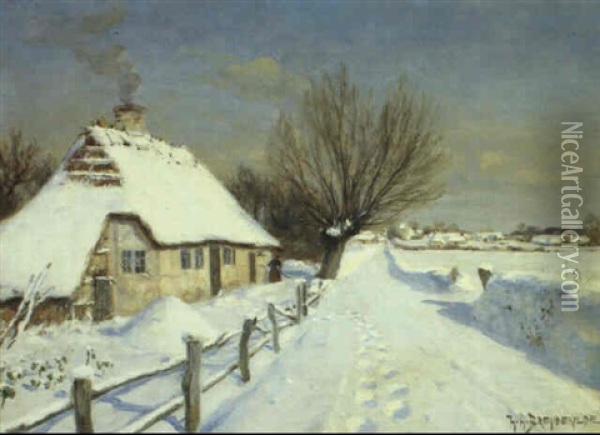 Vinterdag Ved Strataekt Hus Oil Painting - Hans Andersen Brendekilde