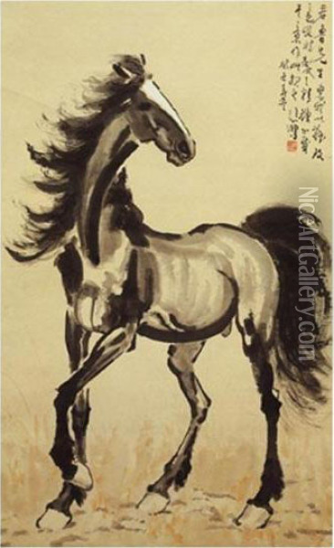 Standing Horse Oil Painting - Xu Beihong