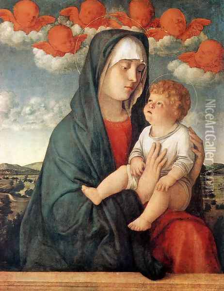 Madonna of Red Angels 1480-90 Oil Painting - Giovanni Bellini