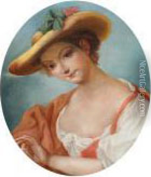 Lady In A Straw Hat Oil Painting - Antoine Pesne