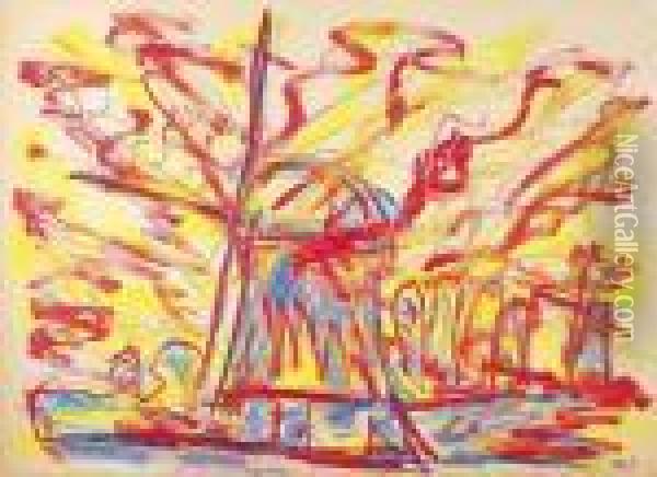 Floating Windmill (1986) Oil Painting - Karl Appel