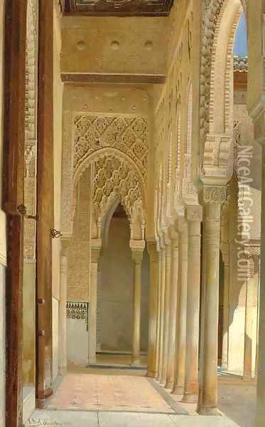 A Colonnade, Alhambra Palace Oil Painting - Adolf Seel