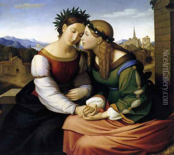 Italia and Germania 1815-28 Oil Painting - Johann Friedrich Overbeck